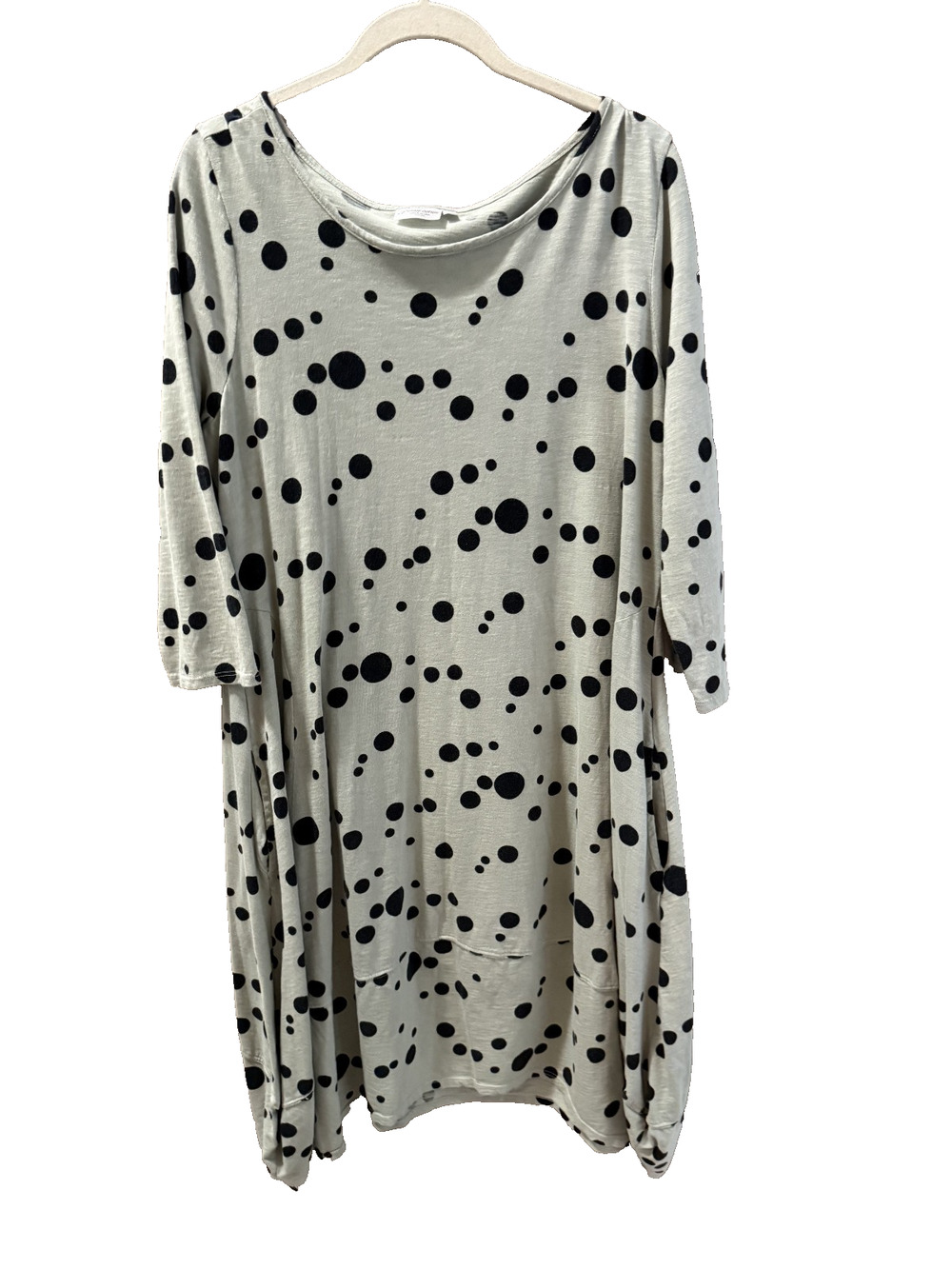Prairie Cotton Women's Green-Gray Black Polka Dot Dress Size L Artsy Lagenlook